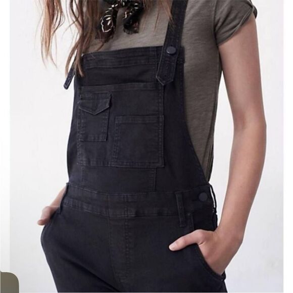 FREE PEOPLE | Century Denim Black Wash Skinny Jean Overalls Women’s Size 26 - Picture 14 of 14